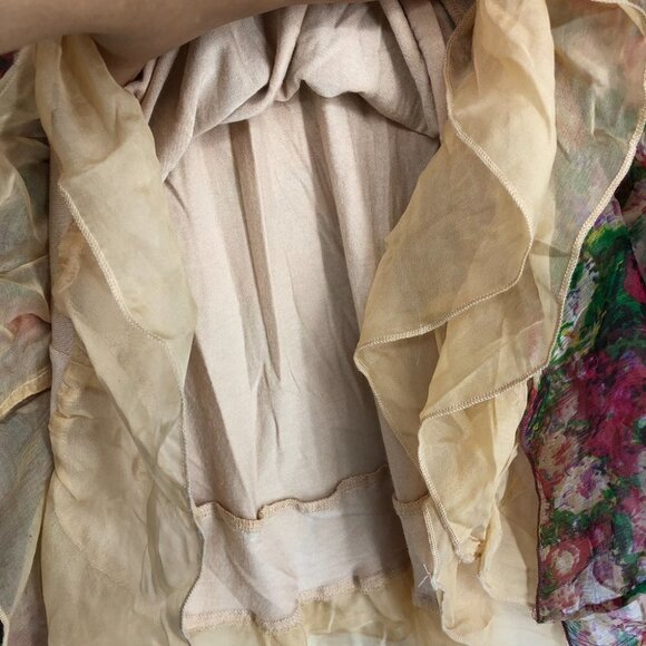 Sundance Floral 100% Silk Tiered Oversized Flowy Breezy Semi Sheer Top/Blouse XS - Picture 9 of 16